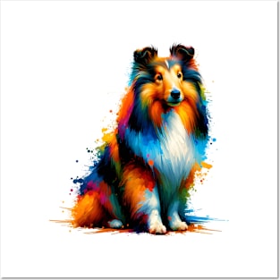 Colorful Shetland Sheepdog in Abstract Splash Art Posters and Art